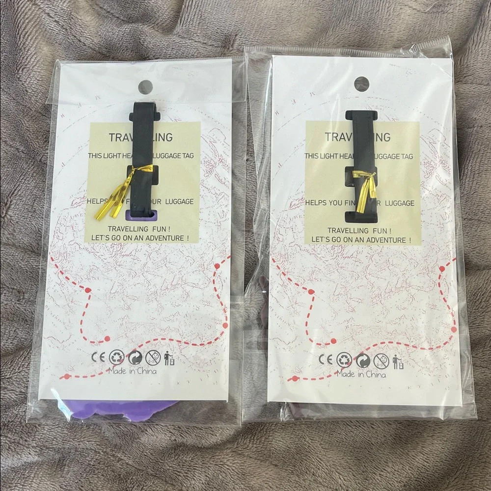 Cute Labubu monster Luggage Tag Set - Purple and Brown nwt